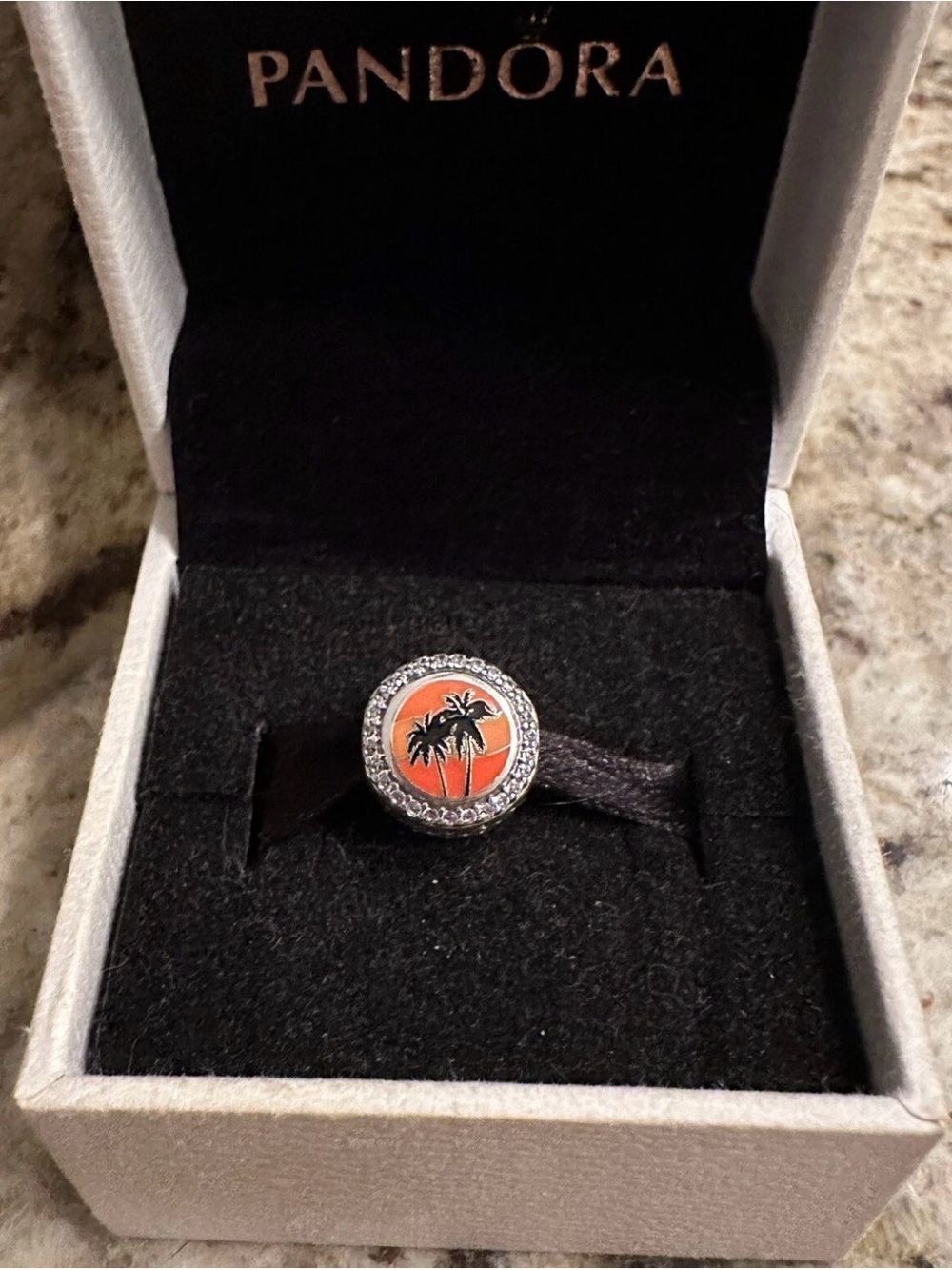 Pandora Authentic Florida Exclusive State Outline Palm Tree Sunset Charm